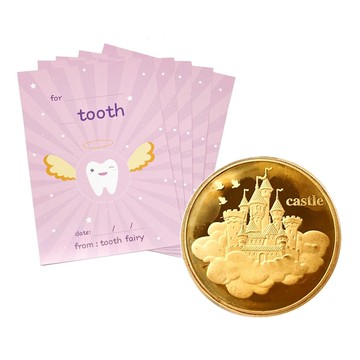 MangoBanana - 牙仙子收藏金幣5入組(粉袋款)-城堡-贈牙仙子金幣蒐集卡-粉