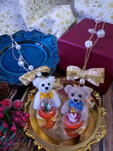 (聖誕飾品) 聖誕禮物 熊仔2way項鍊胸針 飄雪玻璃球款