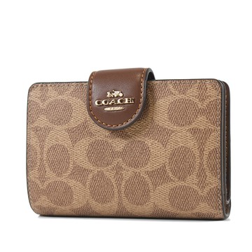 COACH 立體馬車緹花LOGO防刮釦式中夾-棕褐