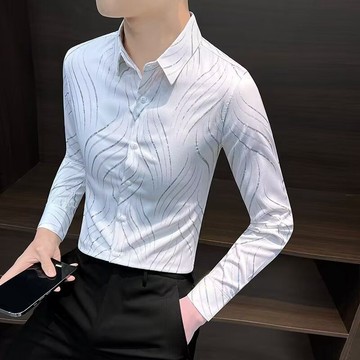 男裝高级感衬衫男装长袖潮流痞帅内搭寸衫秋季设计感高端潮牌花衬衣服