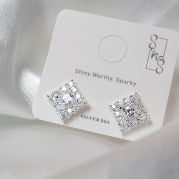 【SWS飾品】復古白鑽 925純銀耳環 幾何排列 上班穿搭 優雅設計