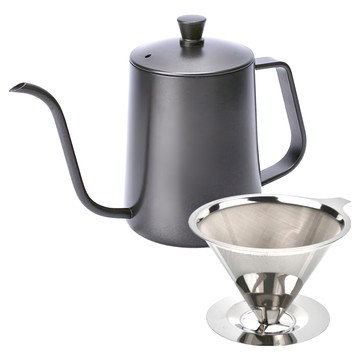 FUJI-GRACE 富士雅麗 基礎304不鏽鋼咖啡手沖壺2件組  1組  含蓋手沖壺 + 平底濾網  600ml