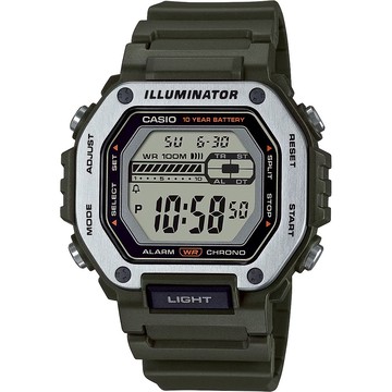 CASIO 卡西歐 10年電力金屬風計時手錶-綠 MWD-110H-3AV