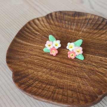 24K純鎏金三色粉紅小花釉彩耳環