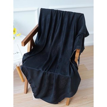 高端金絲手工掐邊 立體提花絲羊毛真絲秋冬披肩保暖黑色135cm圍巾