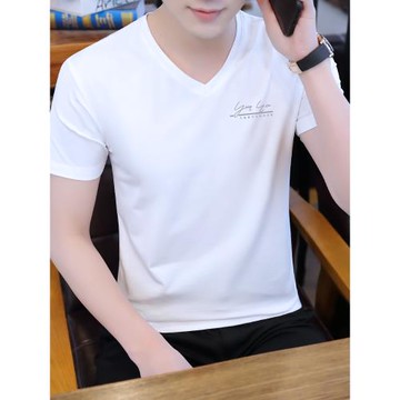 新疆純棉2025新款夏季短袖t恤男士體恤修身V領潮流冰絲夏裝上衣服