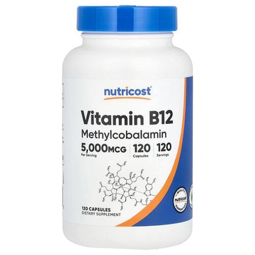 Nutricost, 維生素 B12，5000 微克，120 粒膠囊