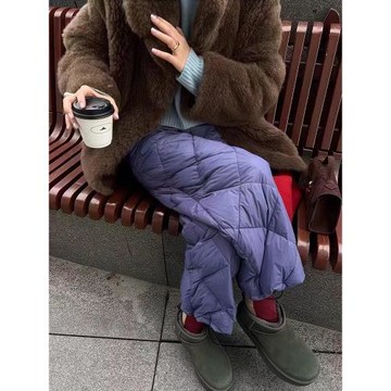 chao級推薦！超好看紫色菱格棉褲女冬外穿保暖小眾設計感夾棉褲子