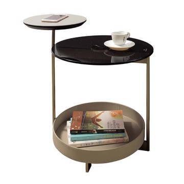 文創集 羅迪伊1.7尺馬鞍皮革玻璃雙桌面小茶几/邊几-52x40x55cm免組