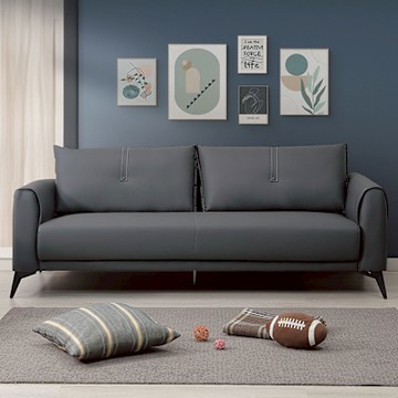 Boden-克雷亞灰色皮革沙發三人座/沙發椅