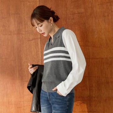 OB嚴選中大尺碼-雙色開領拼接休閒針織衫《FA3146》