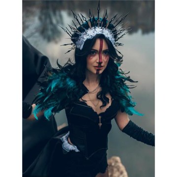 男女cos假領子舞臺走秀披肩天然羽毛裹肩斗篷哥特式羽毛領萬圣節