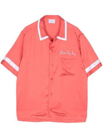 BLUE SKY INN - logo-embroidered satin shirt - men - Viscose - S - Pink
