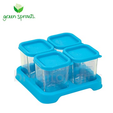green sprouts副食品小分裝盒120ml 一組4入(玻璃)-藍色