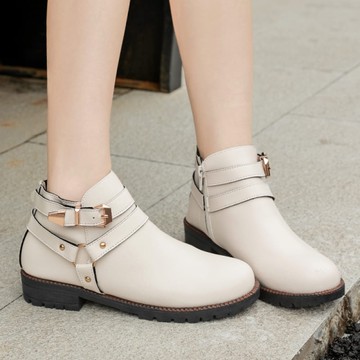 靴子．MIT街頭皮革金屬釦環側拉鍊短筒靴．白鳥麗子