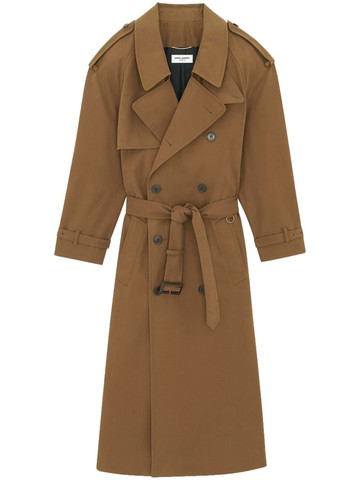 Saint Laurent - cotton trench coat - women - Cotton/Spandex/Elastane - 38 - Brown