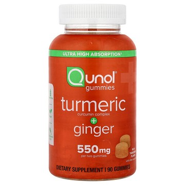 Qunol, 薑黃 + 姜，濃郁橘子味，550 毫克，90 粒軟糖（每粒軟糖 275 毫克）