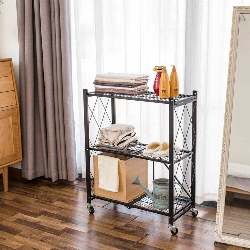 スチールラック棚折りたたみ折り畳みキャスター付き幅70cm5段黒