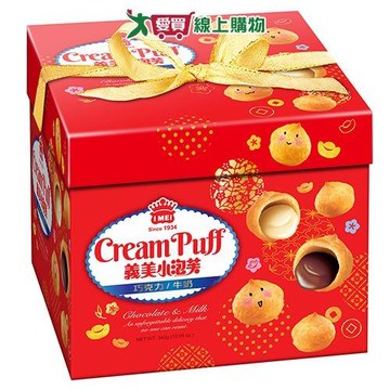 義美小泡芙禮盒-鴻禧款342g【愛買】