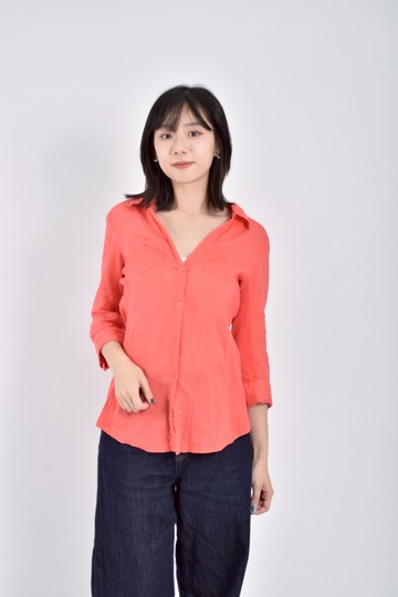 (S) mango五分袖粉色襯衫上衣