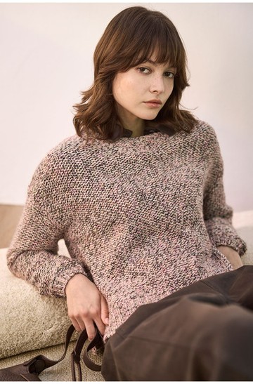 V領落肩織紋毛衣