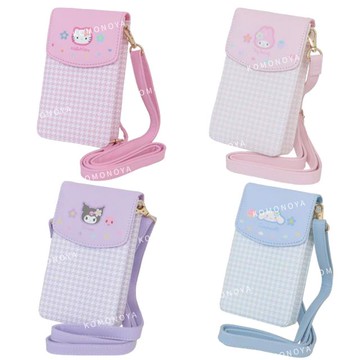 小禮堂 Sanrio 三麗鷗 復古千鳥格 皮質斜背手機包 (Y2K) Kitty 美樂蒂 酷洛米 大耳狗