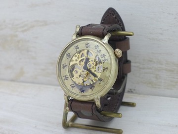 倭ノ刻 手動上鏈三代 舊式漢字刻度 手動上鏈 黃銅 44mm 縫線錶帶 手工腕錶 BHW152