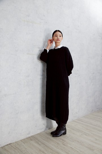 25FW 麻花落肩剪裁連衣裙