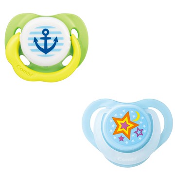 日本 Combi - 24H滿滿安全感 安撫奶嘴組合-微笑安撫奶嘴M+睡眠奶嘴L-微笑綠+甜藍