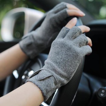 春秋冬季女開車薄款露指漏指半指防曬手套棉可愛冬天學生寫字保暖