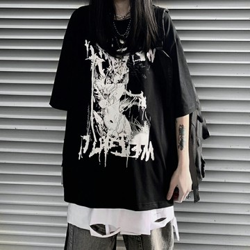 ins超火暗黑系短袖t恤女夏原宿bf風寬松韓版潮學生百搭半袖上衣服