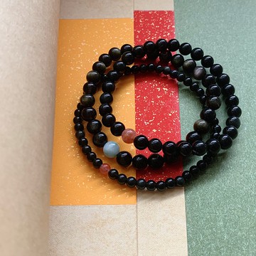 天然黑曜石手鏈 翡翠 金太陽石 南紅 一圖一物 闢邪平安