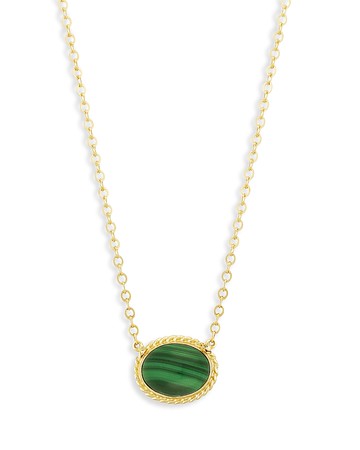 Bloomingdale's Fine Collection Malachite Pendant Necklace in 14K Yellow Gold, 18-19
