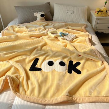 新款雙層簡約云朵絨加厚蓋毯可愛卡通繡花毯毛毯午睡毯沙發毯批發