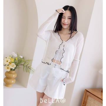 【夏季新品】BeLLA 撞色捲捲邊罩衫 杏色