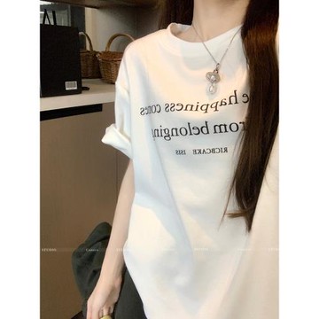 2025秋季新款韓系寬松慵懶風印花百搭休閑短袖T恤上衣女裝學生ins