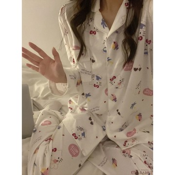 睡衣女春秋季滌棉長袖卡通滌棉秋冬休閒可外穿家居服套裝女生甜美可愛家居服 女生居家休閒服 女生長袖睡衣