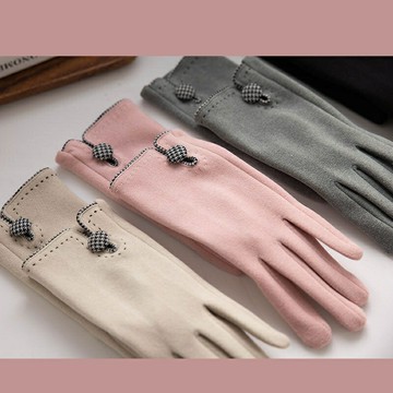 現貨+預購 麂皮絨手套觸控手套-短絨千鳥紋櫻花刺繡女配件4色74jw5【獨家進口】【米蘭精品】