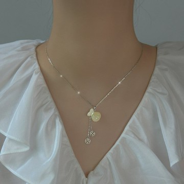 和田玉項鏈銅錢純銀女年新款玉石吊墜輕奢小眾鎖骨鏈夏