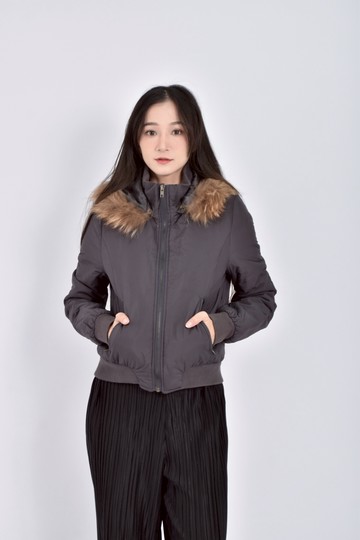 (L) with wi質感鋪棉連帽灰色外套