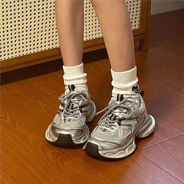 趙露思同款爆款老爹鞋女ins潮2024秋冬款新款銀色運動鞋厚底女鞋