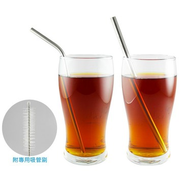 316不銹鋼吸管(單入)口徑直型0.8cm或彎型0.7cm附吸管刷-大廚師百貨