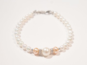 925 SILVER天然香檳橙金色淡水珍珠雙色手鏈