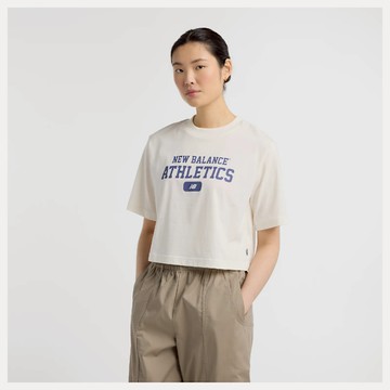 【NEW BALANCE】NB 短袖上衣 運動 休閒 短版上衣 米白色 WT51530SST