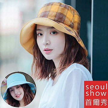 seoul show首爾秀 雙面戴格子漁夫帽四季防曬遮陽帽