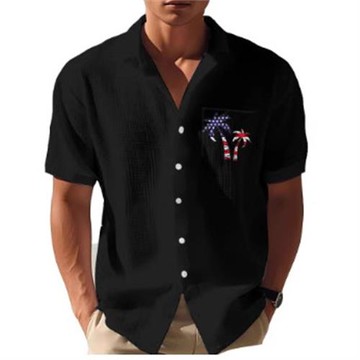 華夫格男款口袋襯衫