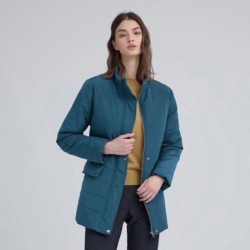 ILEY伊蕾 小立領長版鋪棉外套(深綠；M-2L)