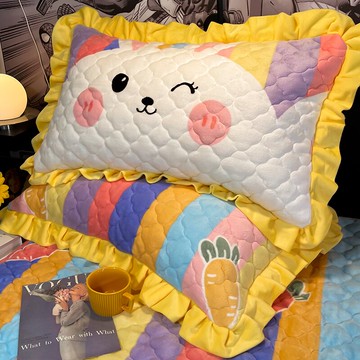 ins加厚牛奶絨面卡通枕頭套珊瑚絨夾棉兒童枕芯內膽套48x74一對裝