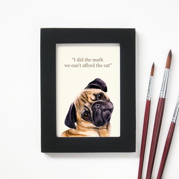 狗狗畫像 臥房餐廳掛畫 寵物水彩複製畫 裝飾畫  愛狗禮物 巴哥犬