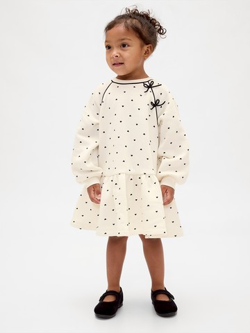 女幼童裝 印花圓領長袖洋裝-象牙白